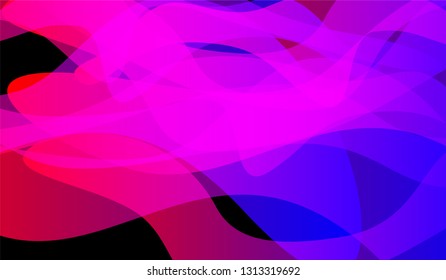 Minimal Flowing Background. Bright Neon Futuristic Design for Wallpaper, Brochure, Placard. Gradient Shapes on Black Background.