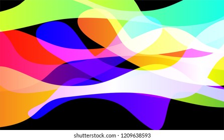 Minimal Flowing Background. Colorful Neon Modern Design for Card, Cover, Banner. Gradient Shapes on Black Background.