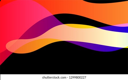 Minimal Flowing Background. Colorful Neon Dynamic Design for Print, Brochure, Placard. Gradient Shapes on Black Background.