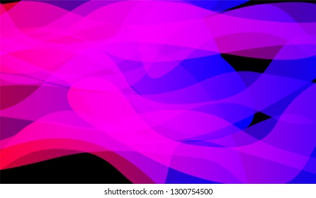 Minimal Flowing Background. Colorful Neon Dynamic Design for Card, Cover, Banner. Gradient Shapes on Black Background.