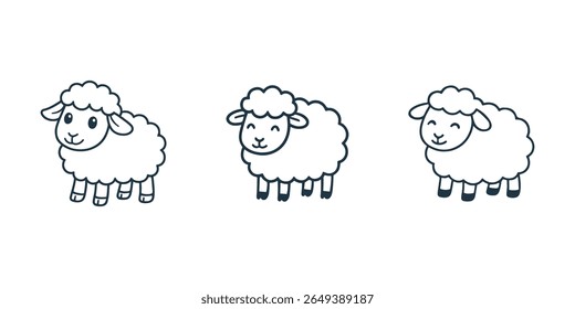 Ícone de desenho animado de ovelha macio mínimo para livros de histórias infantis que identificam temas e decoração de fazendas