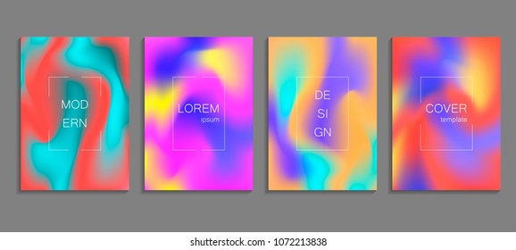 Minimal fluid colors covers set. Future geometric gradient background. Vector templates for placards, banners, flyers, presentations and reports