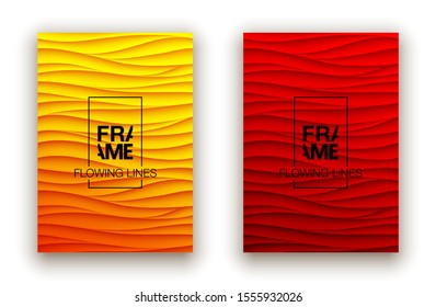 Minimal fluid covers design wall panel. Halftone colorful realistic 3d relief wave design. Future liquid modern interior gypsum stucco relievo patterns. Eps10 vector background set.
