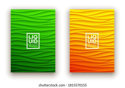 Panel de pared de diseño de cubiertas de líquido mínimo. Diseño de ondas de relieve 3d realistas de color semitono. Futuro líquido moderno interior de gitanos patrones de relievo de estuco de yeso. Conjunto de fondo vectorial Eps10.