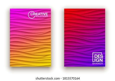 Panel de pared de diseño de cubiertas de líquido mínimo. Diseño de ondas de relieve 3d realistas de color semitono. Futuro líquido moderno interior de gitanos patrones de relievo de estuco de yeso. Conjunto de fondo vectorial Eps10.