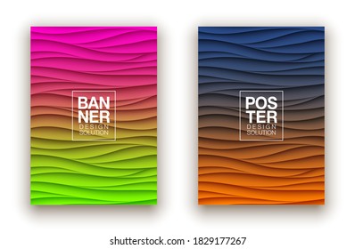 Panel de pared de diseño de cubiertas de líquido mínimo. Diseño de ondas de relieve 3d realistas de color semitono. Futuro líquido moderno interior de gitanos patrones de relievo de estuco de yeso. Conjunto de fondo vectorial Eps10.