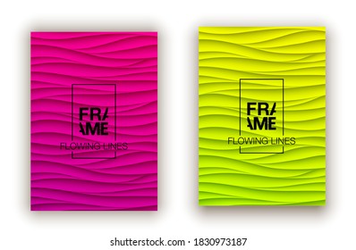 Panel de pared de diseño de cubiertas de líquido mínimo. Diseño de ondas de relieve 3d realistas de color semitono. Futuro líquido moderno interior de gitanos patrones de relievo de estuco de yeso. Conjunto de fondo vectorial Eps10.