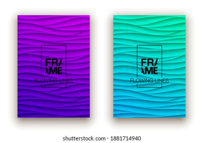 Panel de pared de diseño de cubiertas de líquido mínimo. Diseño de ondas de relieve 3d realistas de color semitono. Futuro líquido moderno interior de gitanos patrones de relievo de estuco de yeso. Conjunto de fondo vectorial Eps10.