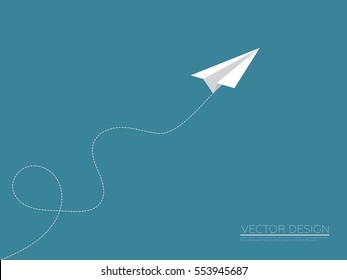 Minimal Flying Airplane Design on Dark Blue Vector Background