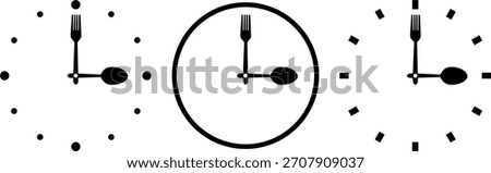 Minimal food clock set icons using fork and spoon hands. Ideal for restaurants, menus, cafes, food delivery, culinary branding, and eating time designs.