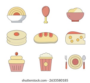Minimal Food Line Art Icon Set