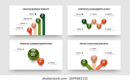 Minimal Forecast 4 5 2 3 Element Chart Slideshow Design Set. Colorful Visualization Four Five Two Three Step Infographic Presentation Layout Vector Illustration Collection.