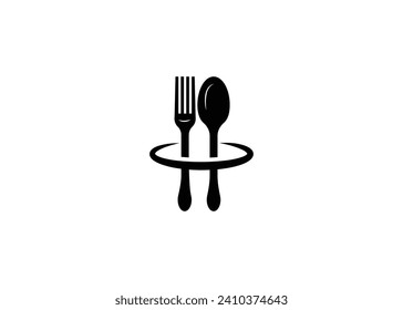 Minimal fork and spoon vector logo design template
