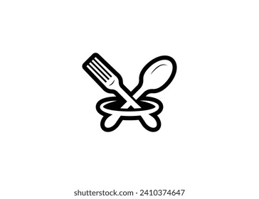 Minimal fork and spoon vector logo design template