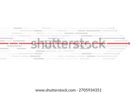 Minimal forward arrow formed by layered gray speed lines with a bold red path, symbolizing direction, motion, progress, and fast movement in modern graphic design
