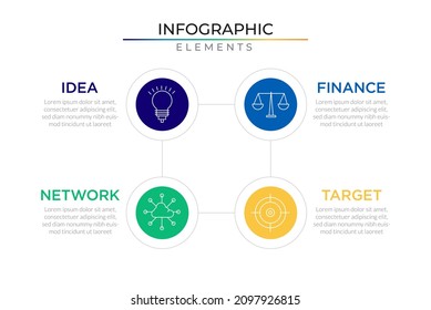 Minimal four options infographic design with icons. Business roadmap network template for presentation and report.