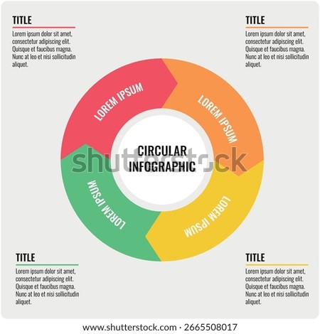 Minimal Four-Step Circular Infographic With Arrow Flow for Timeline and Strategy