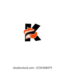 Minimaler Fuchs mit stilisiertem Schwanz, der den Buchstaben K bildet. Sauberes und elegantes Logo für moderne Marken, Modelabels und kreative Identitäten