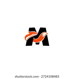 Zorro mínimo con cola estilizada formando la letra M del alfabeto. Logotipo limpio y elegante adecuado para marcas modernas, etiquetas de moda e identidades creativas