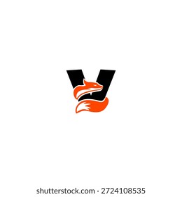 Raposa mínima com cauda estilizada formando alfabeto V letra. Logotipo limpo e elegante adequado para marcas modernas, etiquetas de moda e identidades criativas