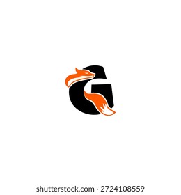 Zorro mínimo con cola estilizada formando la letra G del alfabeto. Logotipo limpio y elegante adecuado para marcas modernas, etiquetas de moda e identidades creativas