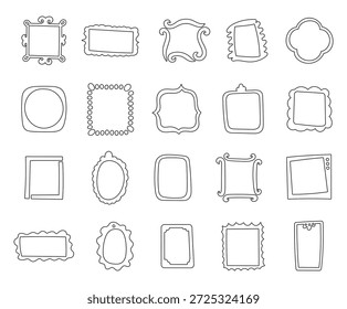 Ilustración de conjunto de doodle de marco mínimo con bordes delineados, Formas abstractas hechas a mano, Elementos de croquis decorativos y diseños de contorno artísticos simples para varios proyectos