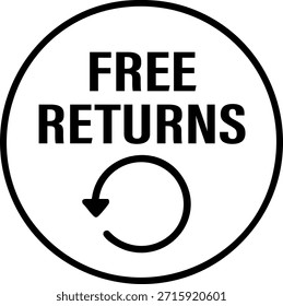 Icono mínimo de la insignia de las devoluciones libres con el símbolo circular de la flecha para la política del reembolso al por menor del comercio electrónico y la garantía del Cliente
