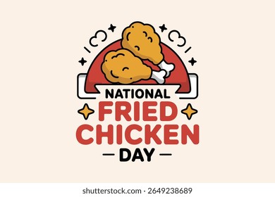 Minimal fried chicken flat icon with spicy sparkles for national fried chicken day classic food print label