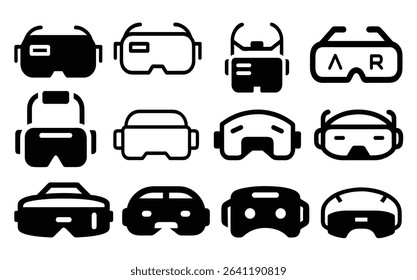 Minimal front view AR headset vector icon in flat and line style. Futuristic smart glasses,  wearable tech concept for UI, apps, presentations, and infographics.


