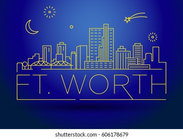 Minimal Ft. Worth Linear City Skyline with Typographic Design