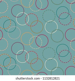 Minimal fun hula hoop vector pattern, seamless repeat on plain minty background. Trendy flat style. Great retro colored design for fabrics, wallpapers, paper products etc.
