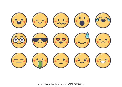 Minimal funny flat style emoji emoticon icon set