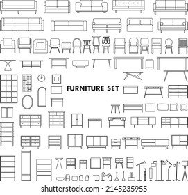 Minimal furniture set on white background, vector