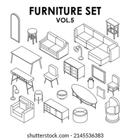 Minimal furniture set on white background, vector