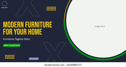 Minimal furniture web landing page banner. Abstract furniture graphic banner.