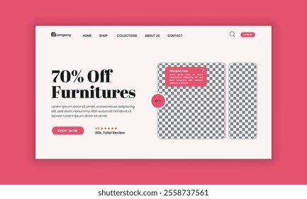 Minimal furniture website landing page hero section and flat banner ui ux design template
