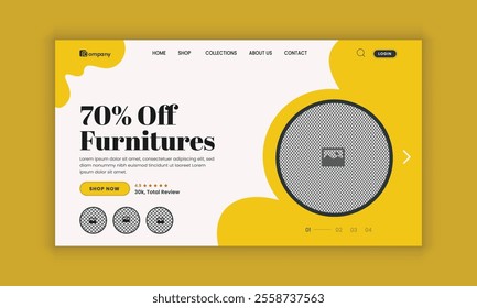 Minimal furniture website landing page hero section and flat banner ui ux design template
