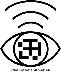 Icono futurista mínimo de visión virtual, ojo cibernético y tecnología de IA. Símbolo de la realidad aumentada, la inteligencia artificial y los sistemas digitales inteligentes. Perfecto para UI, UX, VR y diseño tecnológico.