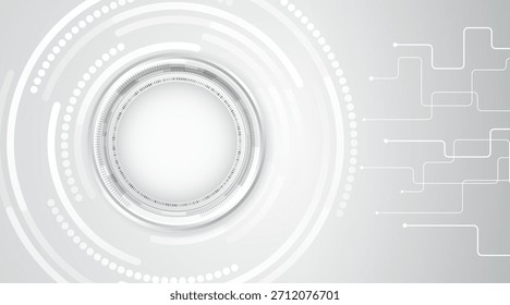 Minimaler futuristischer Technologiehintergrund mit einer sauberen, kreisförmigen Schnittstelle, abstrakten digitalen Ringen und dünnen Schaltkreislinien, ideal für moderne Technologie-, UI- und Innovationskonzepte.