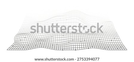 Minimal futuristic wireframe mesh landscape with geometric grid waves on dark background