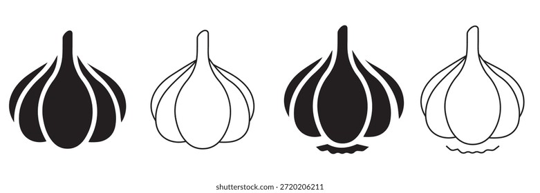 Minimal Knoblauch Handschuh Icon Set - Flache Linie und Glyphe Stil Lebensmittel Vektor Illustration in Schwarz auf Weiß	
