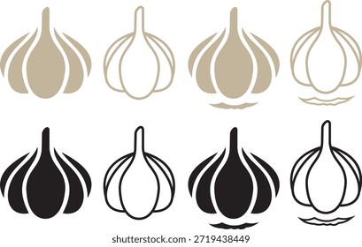  Minimal Knoblauch Handschuh Icon Vektor Set - Flach, Linie und Glyphe Style Food Illustration für Kochen, Küche und kulinarisches Design