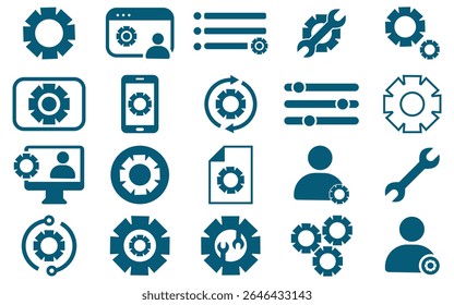 Minimal Gear and Settings Icon Set – Editable Thin Line Vector for UI, Technology, and Configuration