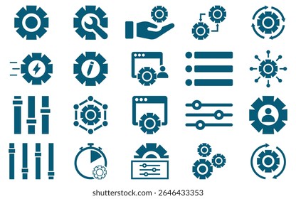 Minimal Gear and Settings Icon Set – Editable Thin Line Vector for UI, Technology, and Configuration
