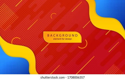 Minimal geometric abstract background. Bright design texture. Dynamic shapes composition. Yellow, Red and Blue. Vector illustration.
