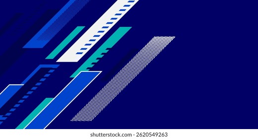 Minimal geometric abstract background. Bright design texture. Dynamic shapes composition. Blue. Vector illustration.