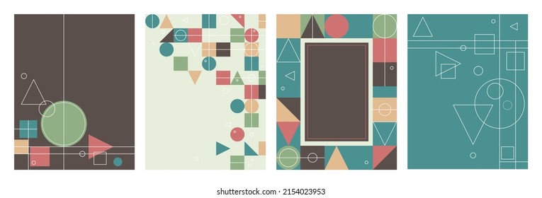 Fondo abstracto geométrico mínimo. Diseño de cuadrado y triángulo de arte moderno de mediados de siglo. Formas y elementos de diseño de esquema en el conjunto de plantillas de banner de fondo o de informe de negocios