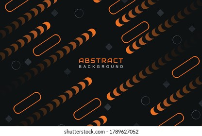 Minimaler geometrischer abstrakter Hintergrund mit orangefarbener Streifen auf dunklem Hintergrund. Einfaches und modernes Vektorgrafik-Konzept kann für Deckenplakat, Flyer, Landing-Page, Bannerwerbung, Bildschirmhintergrund verwendet werden