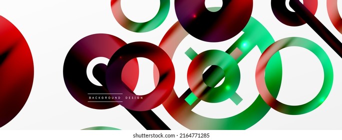 Fondo abstracto geométrico mínimo. Diseño de formas redondeadas, líneas y círculos brillantes. Plantilla de negocios de moda para tecno para papel de pared, banner, fondo o aterrizaje