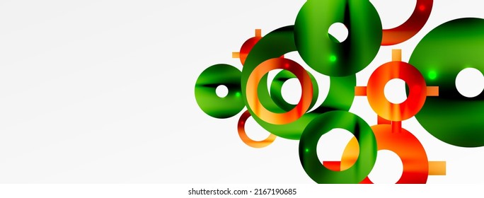 Minimal geometric abstract background. Shiny and glossy circle, line and round shapes design. Trendy techno business template for wallpaper, banner, background or landing